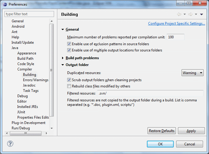Einstellung in Eclipse
